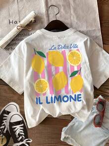 -Women's Casual Shirt, Double-Sided Print, Fresh Lemon Pattern, Ideal For Spring-Earth, Item. - 白色 - 查看 2