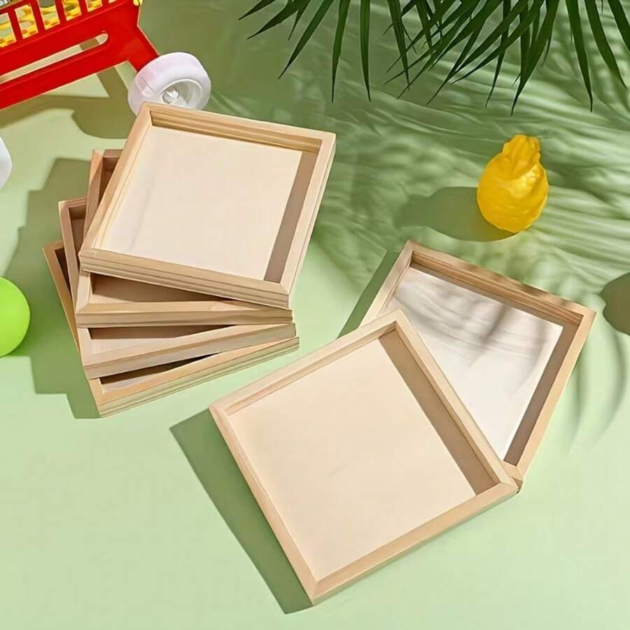 10pcs Unfinished Wooden Trays - Multi-Functional Craft Wooden Tray Set For Display And Serving, DIY Painting, Dyeing, 3D Puzzles And Art Projects, 3D Handmade DIY Wooden Trays - Multicolor - View 1