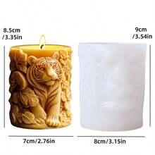 SUPWANPENG Cute Tiger Column Candle Silicone Mold Little Tiger Relief Column Candle Mold Branch Vine Tiger Resin Plaster Mold Decorative Holiday Gift - A-White - View 7