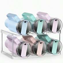 多層可堆疊 40盎司保溫杯收納架，PS塑料紅酒瓶架，多功能收納架，易於安裝，節省空間，可洗碗機清洗，適用於廚房、宿舍、辦公室 - 透明 - 彩色 - 查看 9