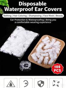 200pcs Disposable Waterproof Ear Covers, High Elastic Self-Contracting Plastic Ear Protectors, Suitable For Bathing, Hair Dyeing, Post-Piercing Care, Ear Infection Protection, Universal For Children And Adults - One-time Use - View 3