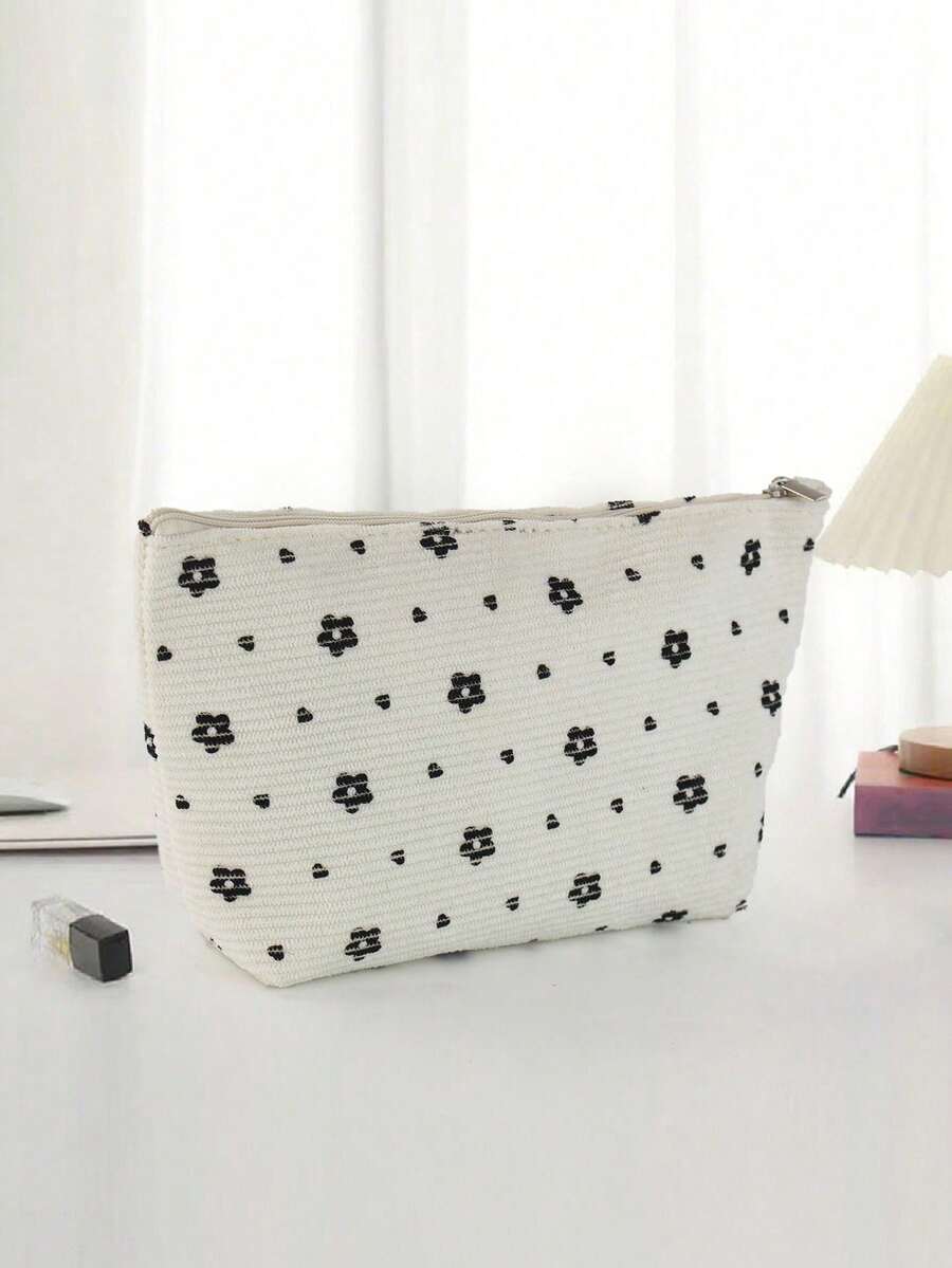 Estuche de Maquillaje de Pana con Cremallera, Estuche Organizador Multicolor para Cosméticos, Portátil para Viajes y Uso Diario - Marrón Chocolate - Ver 1