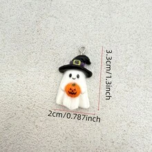 6pcs Resin Halloween White Ghost Pendants With Black Hat And Pumpkin, Suitable For DIY Jewelry Making, Perfect For Party Accessories, Earrings, Necklaces, Bag Charms - Black Hat Holding a Pumpkin Ghost Pendant - View 3
