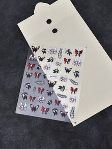 1 Stück geprägte dünne dunkelrote Totenkopf-Schleife Nagelaufkleber, Halloween-Thema, glänzende Oberfläche, asymmetrische Form, geeignet für Frauen, Einweg-DIY-Nagelsalon-Zubehör - Verschiedenfarbig - Übersicht 6