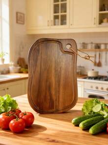 Tabla de cortar de madera con cuerda para colgar, bandeja de desayuno, tabla de preparación de cocina, plato de madera para exhibición de platos fríos en fiestas de Navidad y Halloween, un lado para cortar verduras, frutas y carne, el otro lado para bandeja de presentación de comida occidental, adecuada para tazas de café, tartas de huevo, queso, bayas y aperitivos de té de la tarde festivo - Marrón - Ver 10