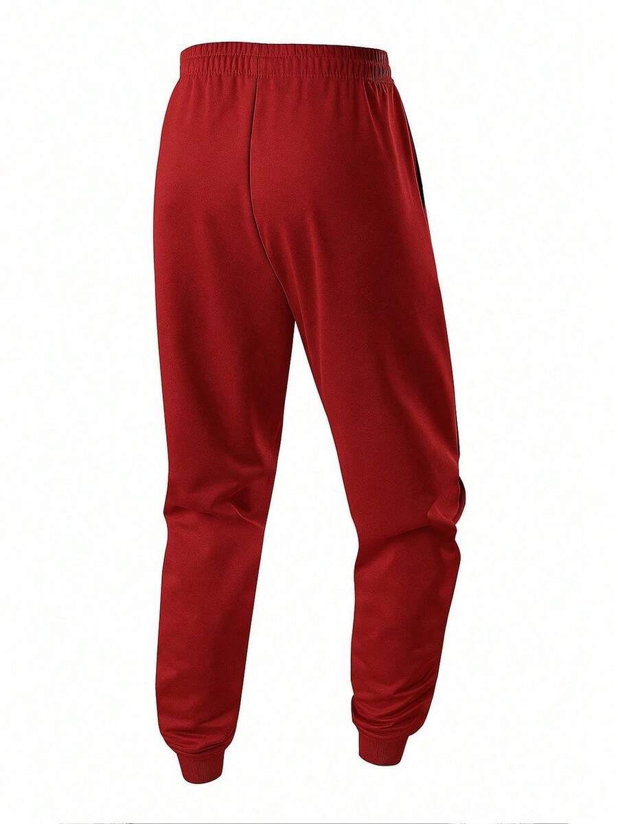 Men's Lightweight, Loose-Fitting Sweatpants With Elastic Drawstring, Featuring A Letter Print - 深紅色 - 查看 1