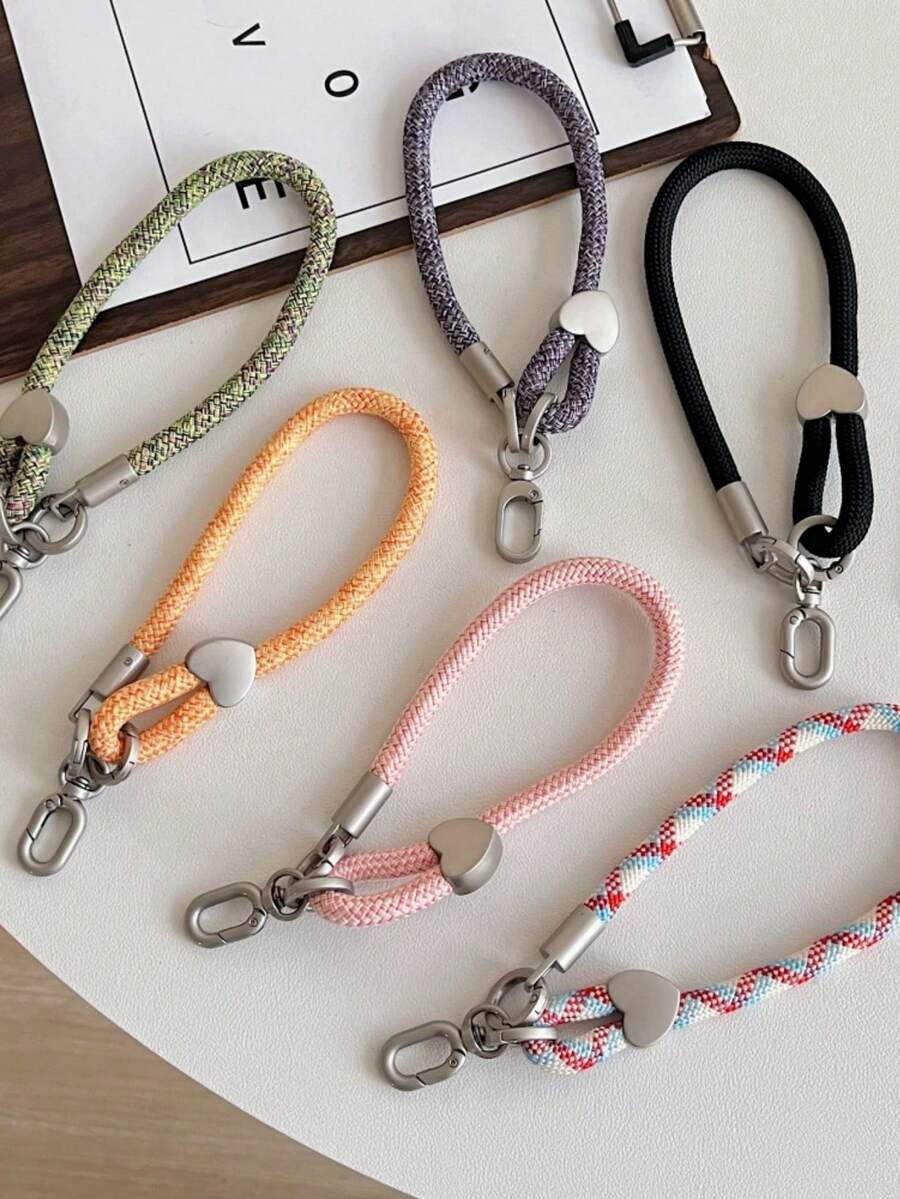 Cordón ajustable para teléfono con forma de corazón, cuerda de 7 mm de grosor, correa de muñeca, correa de mano antirrobo, colgante con hebilla de metal de textura de alta gama, cuerda colgante anti-pérdida, llavero, colgante para bolsa de cámara, cadena versátil unisex para funda