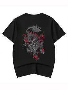 niepce Men's Embroidered Graphic T-Shirt Japanese Streetwear Cotton Blend Tee - Black-fire Kylin - View 1