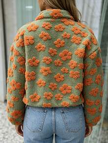 Jaket Wanita Gaya Liburan, Motif Jacquard, Resleting, Saku Setengah Plaket, Lengan Panjang - MultiWarna - View 2