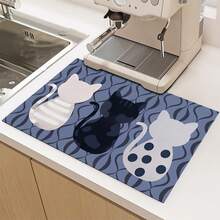 1pc Cat Themed Diatomaceous Earth Kitchen Counter Mat, Highly Absorbent, Suitable For Tableware, Coffee Machine, Microwave, Etc. Fashionable Watercolor Design, Ideal Choice For Modern Kitchen. - Multicolor - View 14