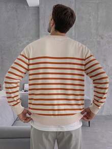 GRDR 1pc Men's Casual Striped Knit Sweater, Autumn/Winter - Burnt Orange - View 8