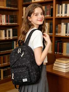 3-Piece Set - Back To School Bow Print Backpack Set, Large Capacity Nylon School Day Bag, With Lunch Bag And Pencil Case, Multi-Pocket Casual Backpack, Lightweight Bookbag, Suitable For Students/Graduates/Young People, Perfect For Back To School/Daily/Shopping/Short Trips And Outdoor Leisure Activities - Multicolor - View 8