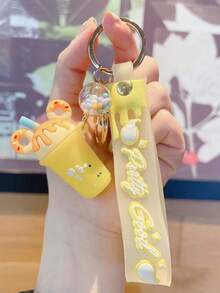 創意冰淇淋奶茶杯鑰匙圈吊飾 時尚禮物 適合學生朋友 車用包包背包裝飾掛飾 生日禮物 - 彩色 - 查看 5