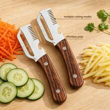 2pcs/1pc Stainless Steel Heavy Duty Peeler, Professional Sugarcane & Pineapple Slicer, With Wooden Handle, Multi-Functional Fruit & Vegetable Peeling Tool, Durable Kitchen Gadget, Suitable For Home & Outdoor - Multicolor - View 12