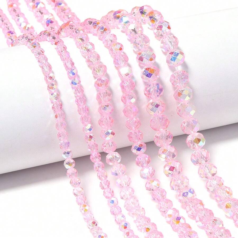 1 Strand Colorful Pink Plated Artificial Crystal Glass Beads - Carved Spacer Beads, Suitable For Handmade DIY Necklace, Earrings, Bracelet Jewelry Decoration, Keychain Phone Chain Making Accessories, Gradient Color Beads, Shiny Surface