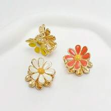迷你琺瑯雛菊髮夾，金邊彩色花朵髮爪，可愛小尺寸女款髮夾，可固定瀏海與側髮，清新百搭日常與度假髮飾 - 小菊花 - 查看 9