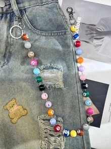Cadena de pantalones con cuentas de billar estilo nuevo 2026, accesorio de moda unisex Y2K punk hip-hop, llavero multifuncional, cadena para bolso, secuencia de colores aleatorios - Multicolor - Ver 3