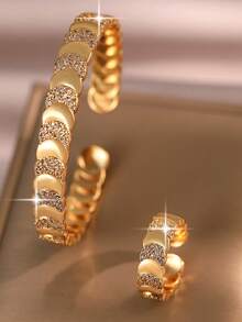 2pcs/Set Perhiasan Gelang & Cincin Zirkonia Kubik Motif Bulan yang Indah, Gelang Pesona Modis untuk Pertunangan, Pernikahan, Pesta, Pemakaian Sehari-hari, Festival Musik - Yellow Gold - View 10