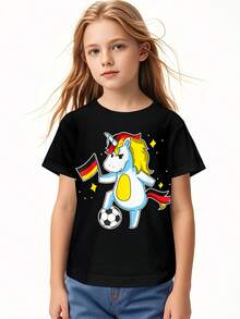 Camiseta Infantil con Diseño de Unicornio del Equipo de Fútbol de Alemania, Regalo Divertido y Genial, Camiseta Estampada para Niños, Ropa Infantil Popular, Camiseta de Estilo Urbano para Ni - Negro - Ver 7