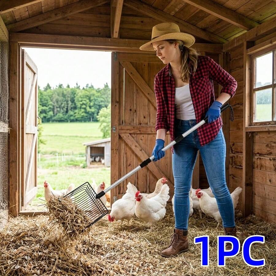 1pc Adjustable Cleaner, 3-In-1 Sieve Shovel, For Removing Poultry Droppings, Non-Stick Metal Shovel, Easily Sift Bedding, Sand And Wood Shavings - Black - View 1
