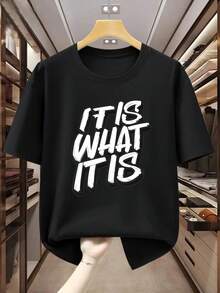 Camisetas de Talla Grande para Hombre, 100% Estampado Individual en Inglés, Estilo "ES LO QUE ES", Camiseta Cómoda y Casual de Manga Corta para Verano - Negro - Ver 1