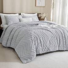 Andency - Queen Size Comforter Set For Queen Bed, Bohemian, Soft, Warm, Tufted And  Design, Neutral Tone, Aesthetic, Rustic, Beautiful, Textured, 3 Pieces, Beige/Cream - 淺灰色 - 查看 2