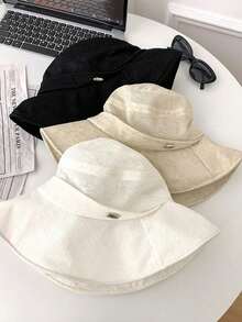 1pc Women's Linen Blend Wide Brim Bucket Hat, Textured Jacquard Wavy Brim Sun Hat, Lightweight Breathable Summer Hat, Suitable For Beach And Travel - A - View 7