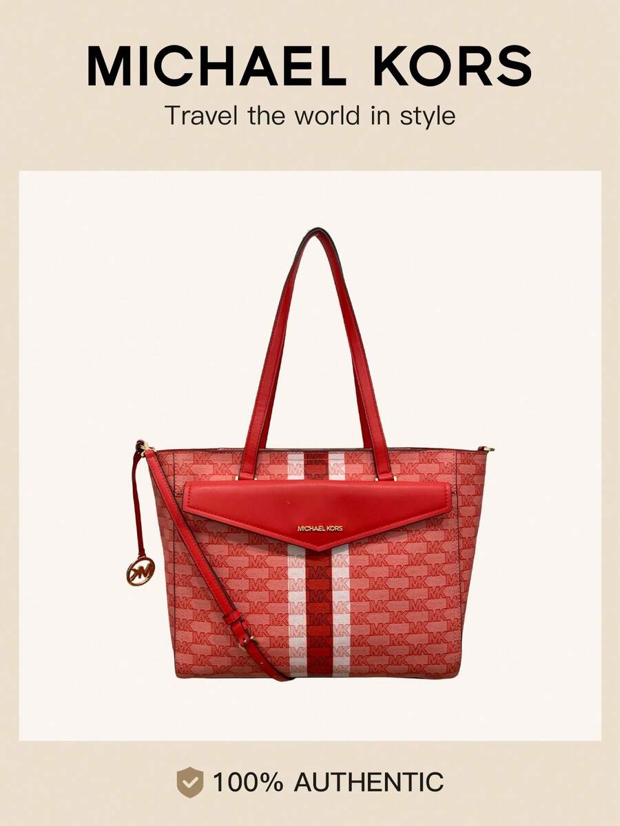 Michael Kors Maisie 3 In 1 Leather Tote Bag for Women,Large Travel Shoulder Bag,Laptop Bag for Work - 紅色 - 查看 1