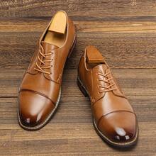 Men's Dress Shoes, Commuter Business Shoes, Retro Comfortable Rubber Sole, Classic Derby Shoes - Brown - View 4