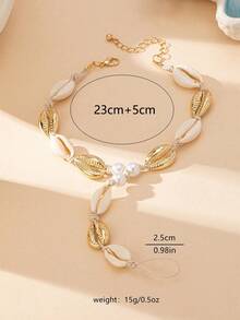 1pc Seashell Pearl Chain Anklet, European & American Popular Ocean Resort Style Toe Ring, Seashell & Diamond Pendant Quantity Random - Multicolor - View 5
