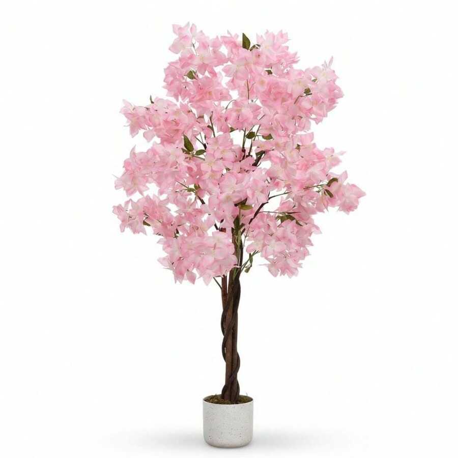 Artificial Cherry Blossom Tree for Home & Office – 4/5/6ft Realistic Faux Flower Plant, White or Pink Blooms, Decorative Potted Tree, Single Tree - rosa 120 cm - Übersicht 1