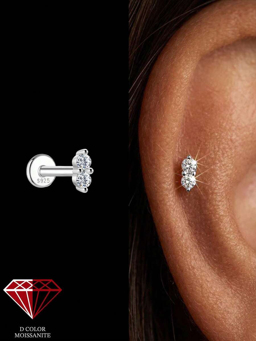 1pc Women's Moissanite 925 Sterling Silver Earrings, Classic Romantic Stud Earrings, Suitable For Daily Wear, Wedding, Engagement, Fine Jewelry