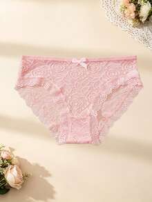 6pcs Women's French Style Full Lace Bow Decor Panties, Multi-Color Breathable Mid-Waist Hip-Hop Style Underwear - Multicolor - View 4