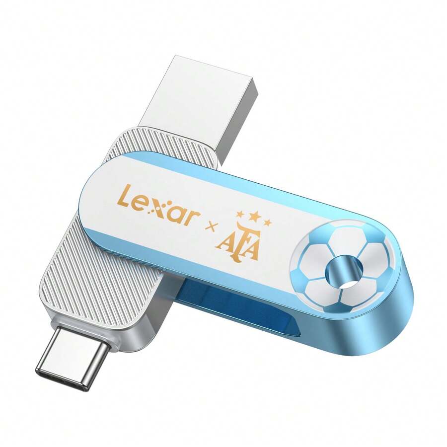 Lexar D500 128GB USB 3.2 Gen 1 Flash Drive, Kecepatan Baca Hingga 400MB/S, Konektor Ganda USB-C & USB-A, Edisi Kustom Tim Sepak Bola Argentina, Transfer Data Cepat untuk Laptop, Ponsel Android, Tablet, Desain Biru & Putih - View 1