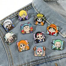 1/10入《One Piece》可愛Q版草帽一伙琺瑯領章針，路飛、索隆、娜美、喬巴金屬胸針徽章，背包夾克裝飾粉絲禮物 - 彩色 - 查看 6