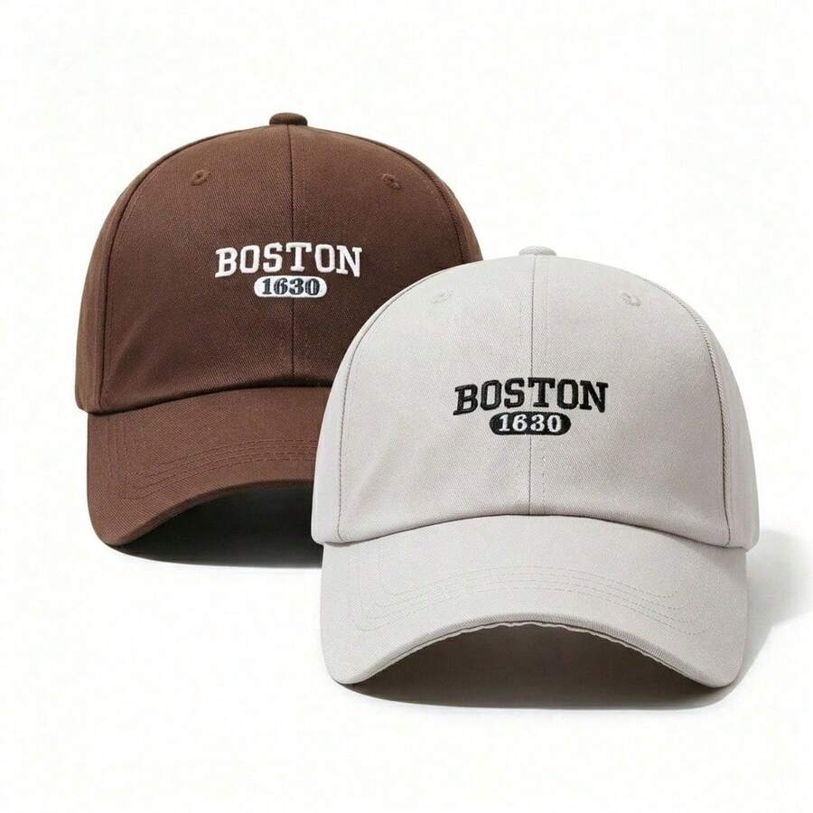 BONNY BOOM 2件裝刺繡字母 BOSTON 棒球帽，可調節尺寸，輕量防曬帽，卡車司機帽，男女通用，適合夏季日常戶外運動、海灘派對、旅行度假，Y2K 風格，送給朋友與家人的開學、萬聖節、聖誕假期禮物