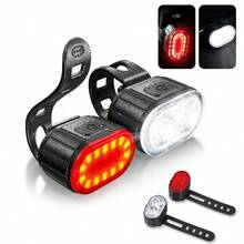 1 pieza Luz delantera de bicicleta recargable con luz trasera, 4 modos, impermeable, adecuada para camping al aire libre, iluminación de para montar de noche - Luz de bicicleta - Ver 13