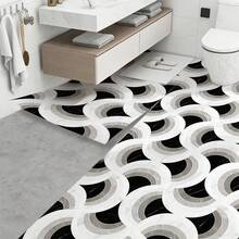 Peel And Stick Vinyl Floor Sticker 40*120CM, Black White Geometric Fan Print Removable Waterproof Anti-Slip Vintage Floor Tile, Floor Refurbishment For Rental Kitchen Bathroom - Marble Floor Stickers - View 3