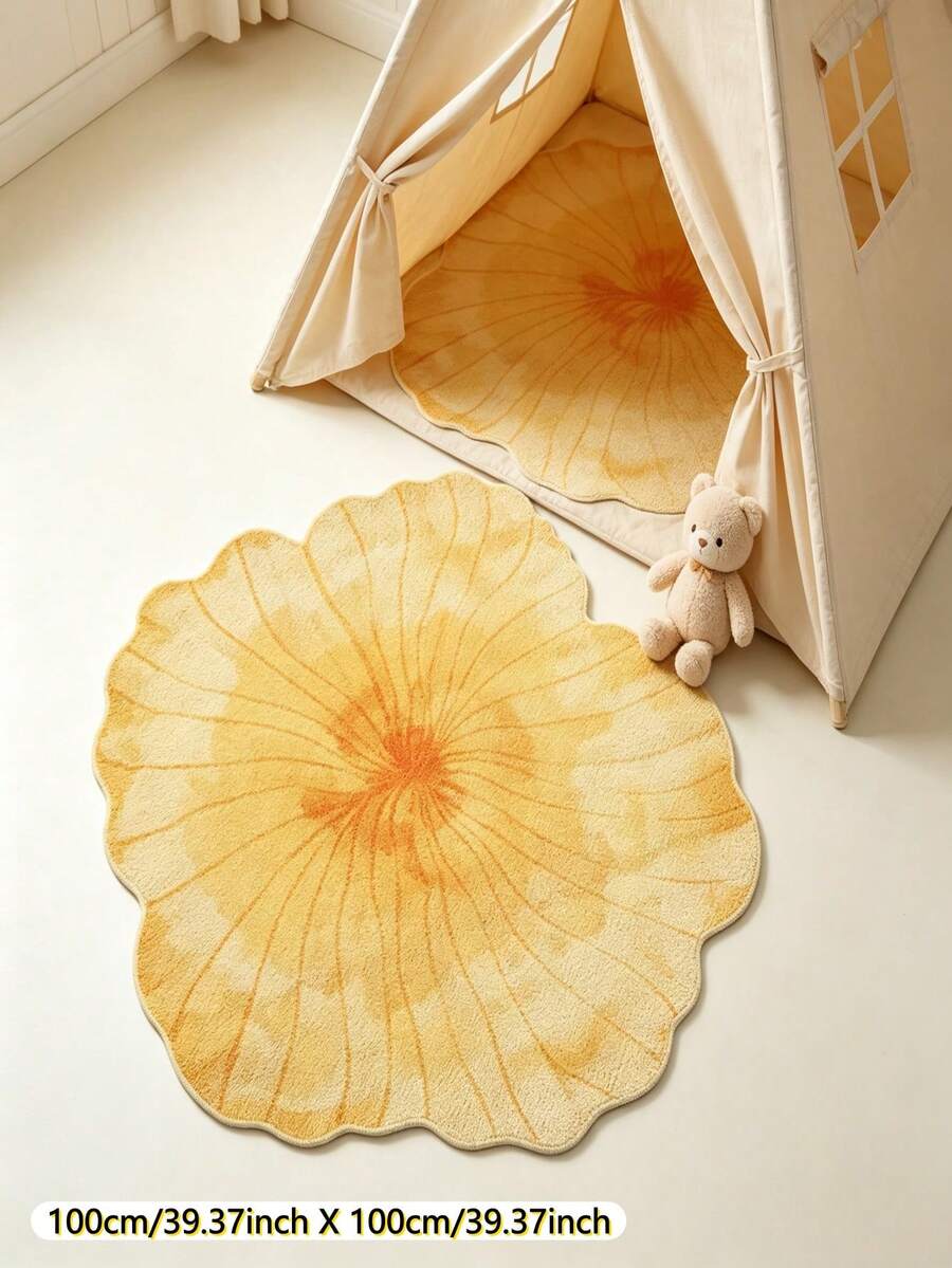 1 pieza Alfombra de dormitorio con diseño floral abstracto de loto amarillo curativo, alfombra de sala de estar - Material de franela suave, peso aprox. 850g/㎡, resistente a la suciedad, duradera, alfombra antideslizante, adecuada para alfombra de sala de estar, alfombra de dormitorio, alfombra de lado de la cama, alfombra de estudio, alfombra de área infantil, alfombra de cocina, tapete de cocina, alfombra de cuarto de lavado, alfombra de baño, decoración del hogar! Adecuada para todas las estaciones, alfombra de decoración festiva!
