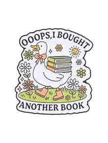 Oops I Bought Another Book 鴨子琺瑯胸針 可愛花卉閱讀鴨領飾胸針 書蟲書迷背包裝飾禮物 - 彩色 - 查看 9