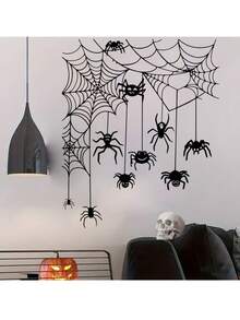 1pc Halloween Cartoon Spider Web Spider Decorative Sticker, Self-Adhesive Removable PVC Material, Suitable For Room, Bathroom Decoration, Wall Decoration, Home Window Decoration, Halloween Party Decoration Sticker, Theme Birthday Party Decoration - Multiple Styles - View 4