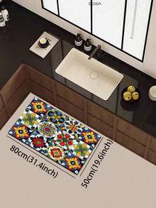 1pc American Style Colorful Vintage Tile Diatom Mud Kitchen Floor Mat, 3.5mm Rubber Non-Slip Bottom Oil-Resistant Wear-Resistant, Sponge Layer Water-Absorbent, Kitchen Bathroom Hallway Living Room Universal Foot Mat - View 14