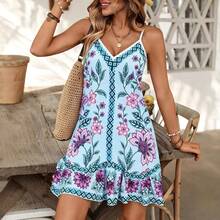 Vestido de vacaciones sin mangas con estampado floral para mujer (nueva colección primavera/verano) - Blanco - Ver 3