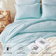Zzlpp - 7 Piece Complete Duvet Set, Cream Tufted Bed In A Bag With Duvet And Sheets, All Season Boho Bedding Set With 1 Duvet, 2 Decorative Pillowcases, 2 - 淺藍色 - 查看 3