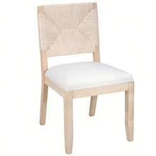 French Country Dining Chairs Set Of 2, Beige Farmhouse Woven Back Kitchen Chairs, Boho Linen Upholstered Solid Wood Accent Chairs, Dining Room Furniture - Beige - View 8