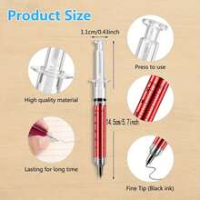 4PCS Red Syringe Shaped Pens, Black Ink, Ballpoint Pens, Fine Writing Tools (Red Exterior, Black Ink) Creative Writing Tools - A - View 3