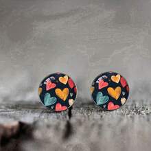 1 Pair Rainbow Heart Glazed Stainless Steel Stud Earrings, Elegant And Cute Style Earrings For Men Women, Daily Party Wear, Back-To-School Season Gift - Multicolor - View 5