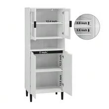 Tall Bookcase With Tempered Glass Door And Adjustable Shelf, 4 Doors, Lacquered MDF Furniture, Black, Storage For Living Room And Bedroom - White - View 6
