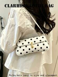 Tas Bahu Minimalis Motif Polka Dot PU, Bentuk Terstruktur Tahan Terhadap Keruntuhan dan Deformasi, Tali Bahu Lebar Terintegrasi Mengurangi Tekanan pada Bahu, Ruang Interior Dapat Menyimpan Kosmetik Kecil dan Dokumen Pribadi, Cocok untuk Pelajar, Pekerja Kantoran untuk Bepergian, Kencan Akhir Pekan, dan Jalan-jalan. - Putih - View 4