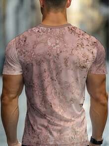 Camiseta ligera de manga corta para hombre con estampado floral rosa apagado de cuerpo completo - Camiseta casual suave y transpirable de cuello redondo, adecuada para el hogar, salidas y re - Negro - Ver 2